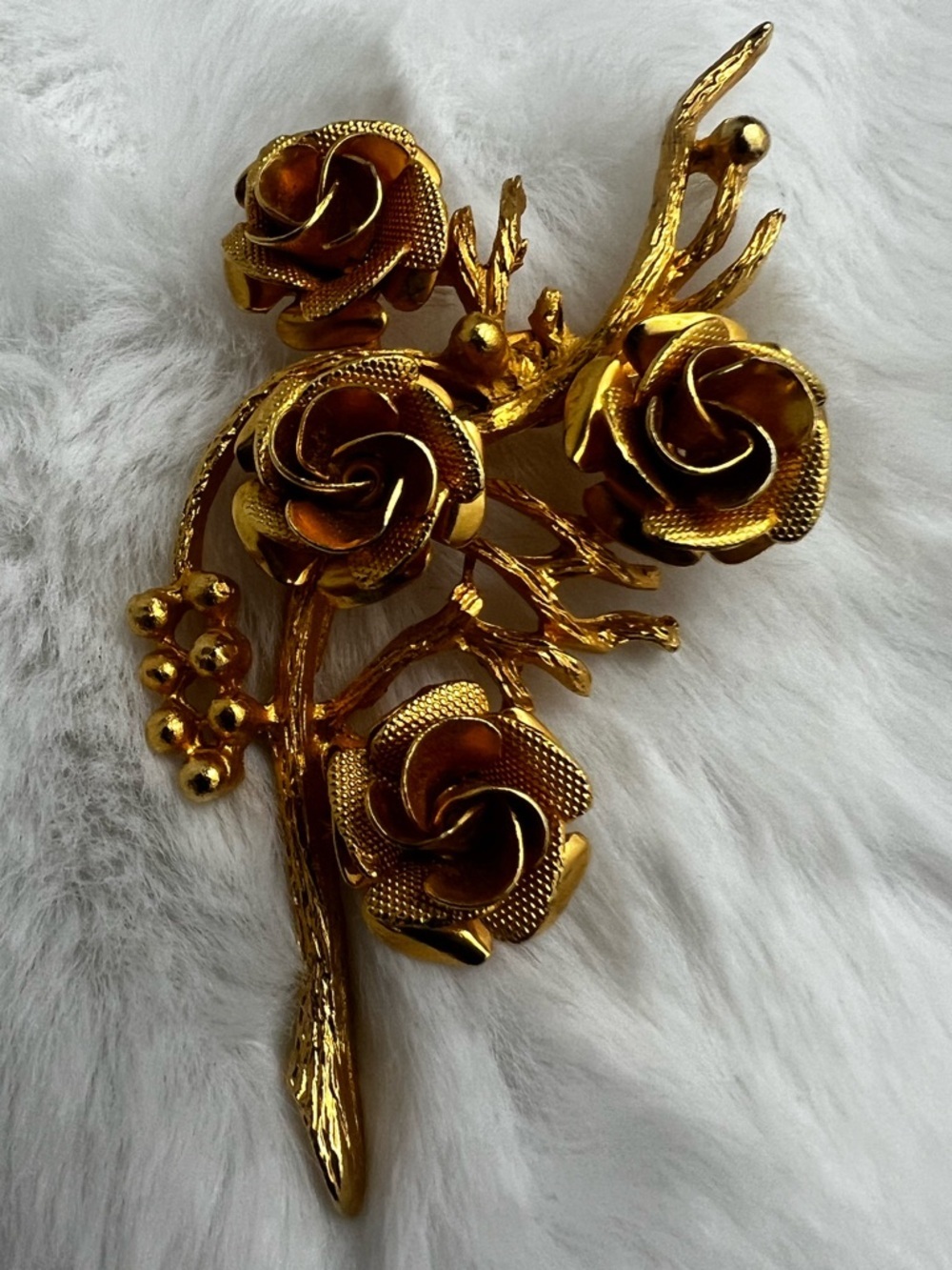 Coro Vintage Gold Tone Roses Brooch